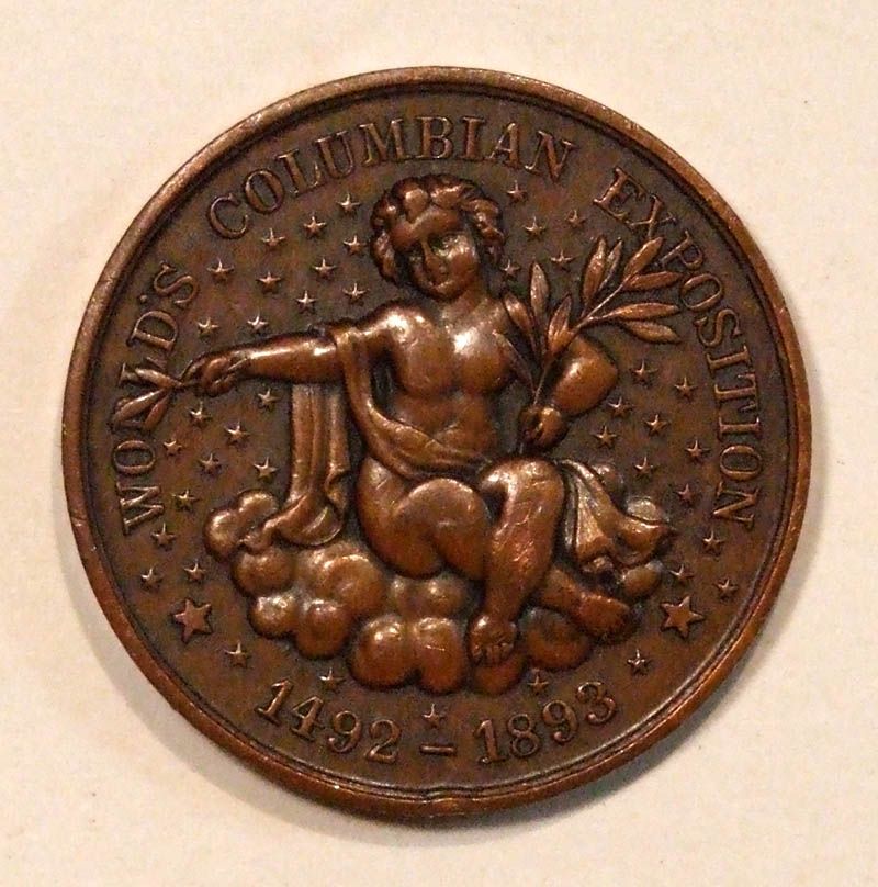 1893 COLUMBIAN EXPOSITION Cherub on a Cloud SCD 30mm Bronze EGLIT 48