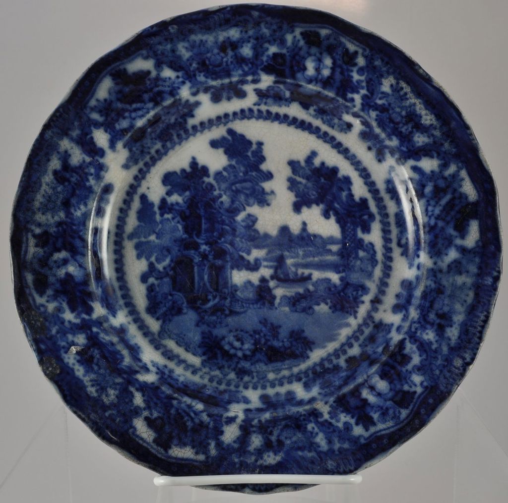 Wm Adams Fairy Villas Flow Blue Plate Circa 1850