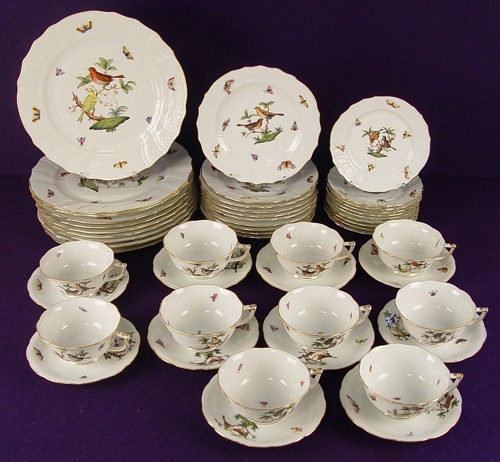 Unused Herend Porcelain China Dinnerware Service Set Rothschild Bird