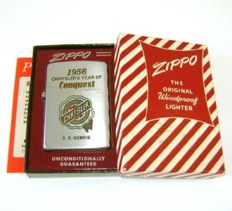 1955 Zippo CHRYSLERS Year of Conquest PocketLighter *Old LOGO & R.R