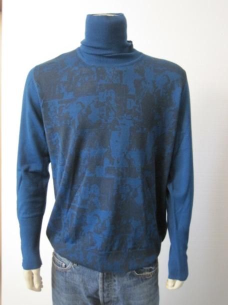  Tween Mens Teal Graphic Turtleneck Sweater $175 New