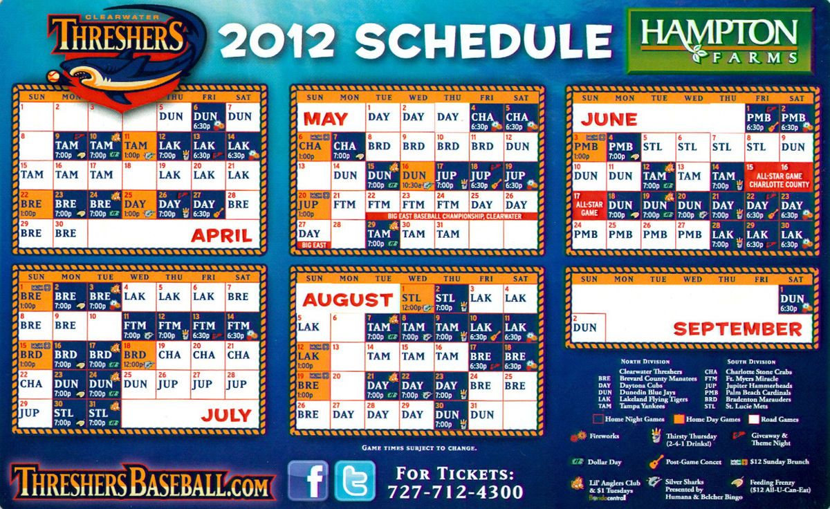 2012 Clearwater Threshers Magnet Schedule