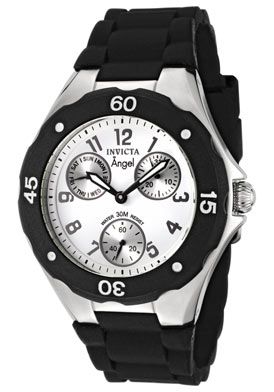 Invicta 0733 Womens Angel White Dial Black Silicone