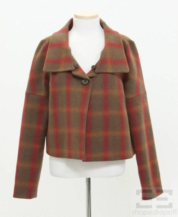 chloe brown red plaid wool 1 button jacket size 36