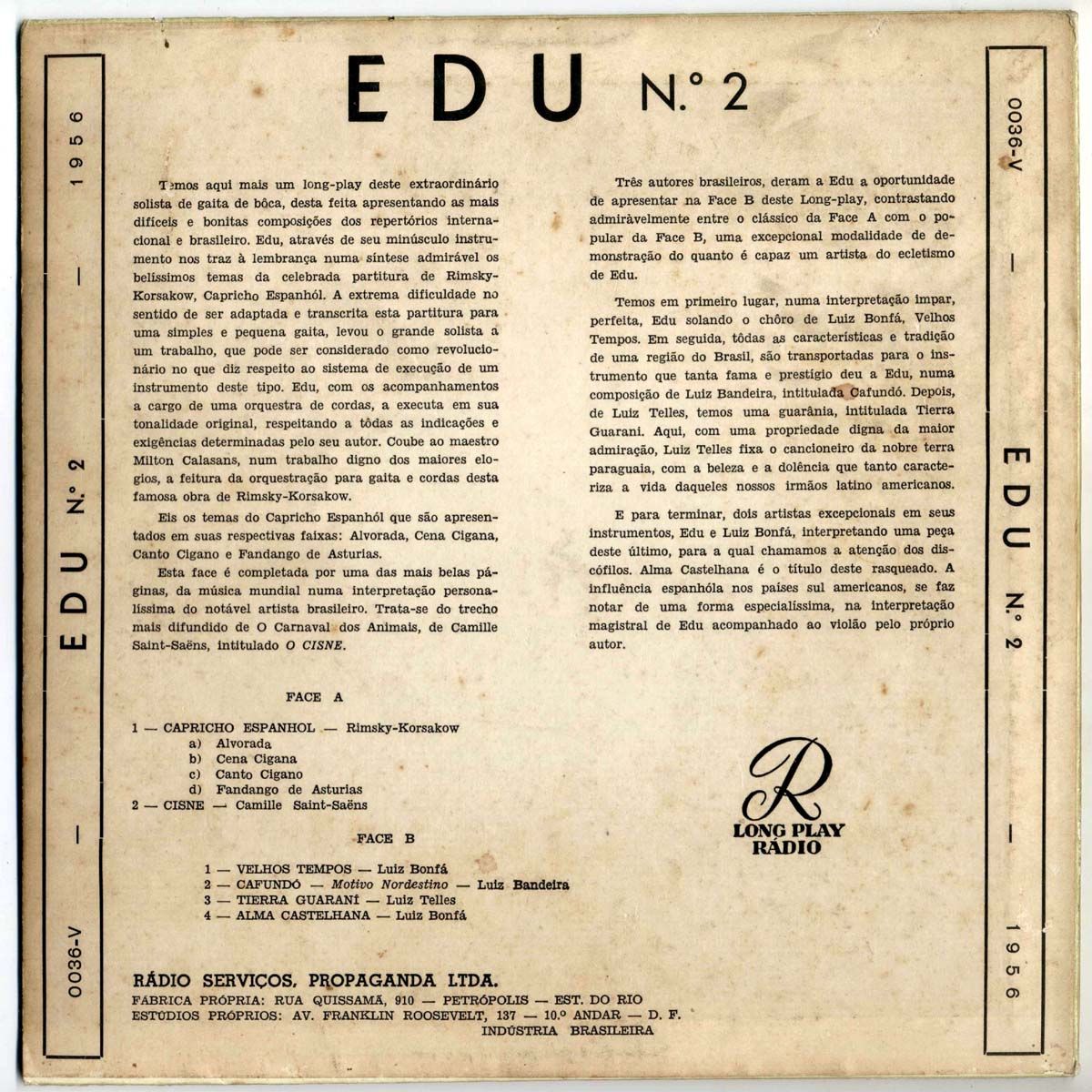 Edu Da Gaita Ultra RARE 10 Radio Label Brazil 1956 EX