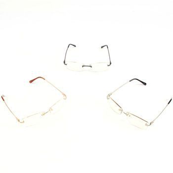 Fake Clear Lens Nerd Frameless Eyeglasses Rimless Metal