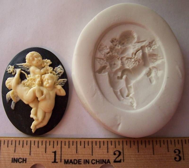 Cherub Triplets Cameo Hard Polymer Clay Mold Angel