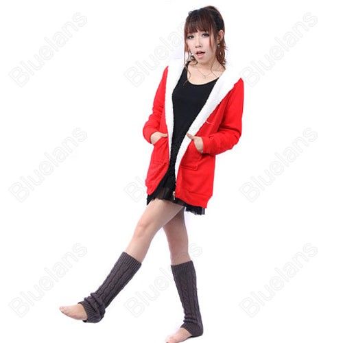  Casual Loose Hoodie Zipper Long Warm Winter Coat Korean Style