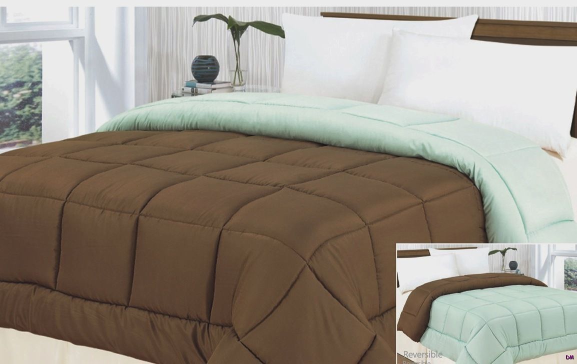 Reversiable Aqua and Coffee Brown Down Alternative Microfiber