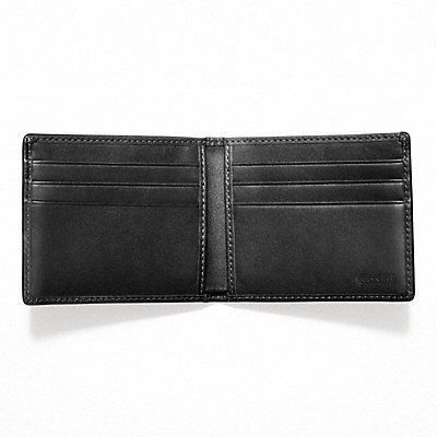 New Coach Mens Signature Embossed Black Leather Slim Billfold Wallet
