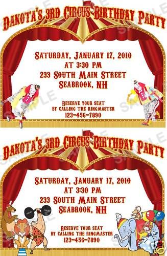 Birthday Party Invitations Big Top Circus Tent Clowns