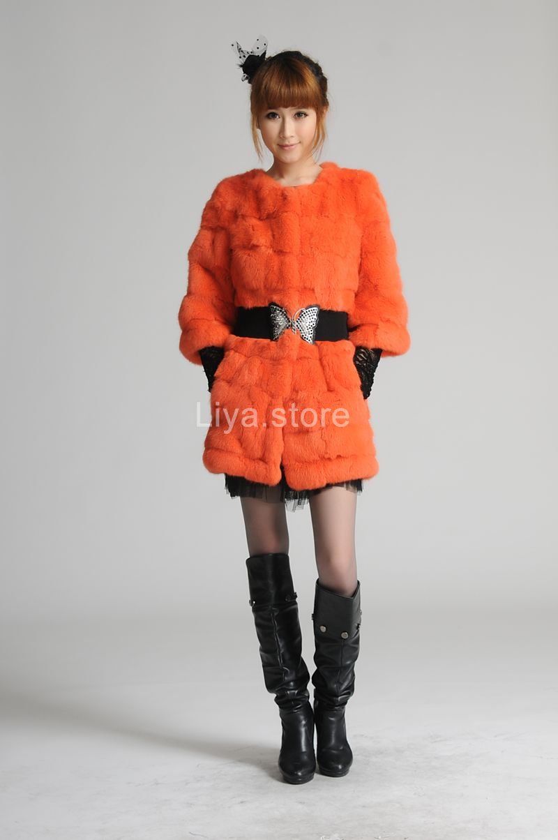 Colors New Womens Girls Real Rabbit Fur Winter Warm Long Coat