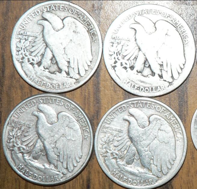 Liberty Walking 90% Silver Half Dollars   1918, 1918 S, 1944, 1945 S