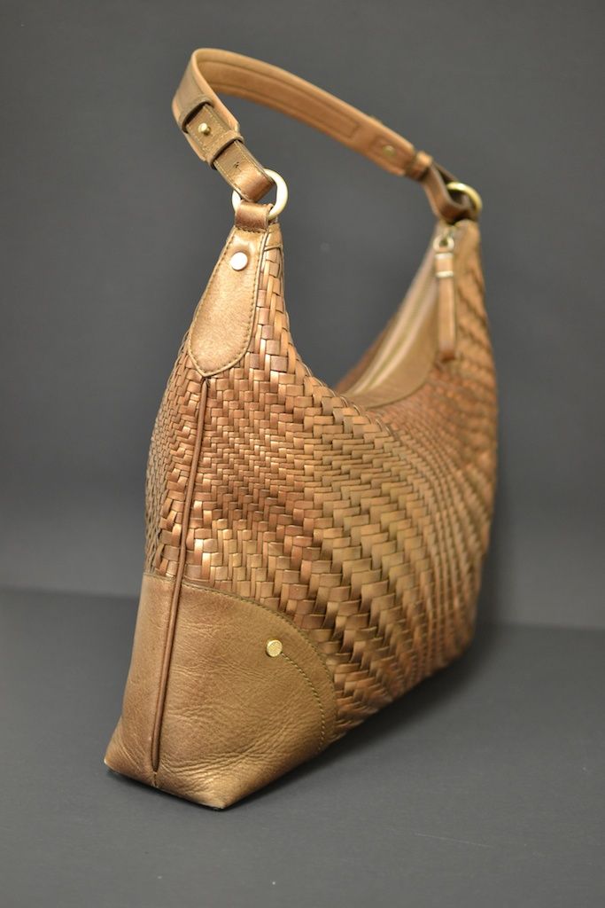 Cole Haan Genevieve Woven Leather Weave Hobo   Bronze Square