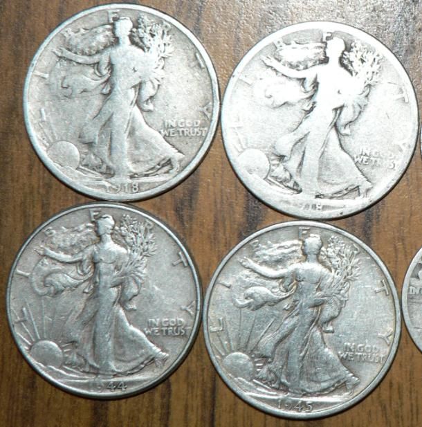 Liberty Walking 90% Silver Half Dollars   1918, 1918 S, 1944, 1945 S