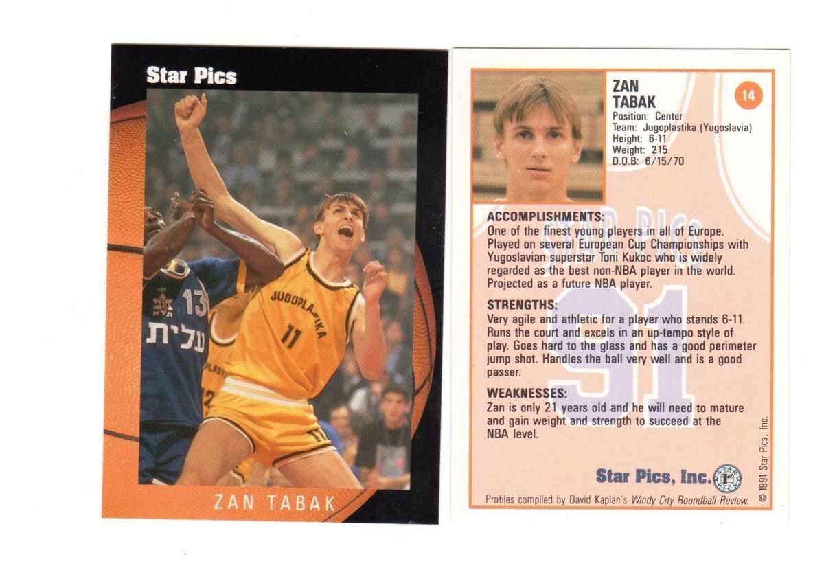 ZAN TABAK 1991 Star Pics JUGOPLASTIKA YUGOSLAVIA Rockets, Celtics