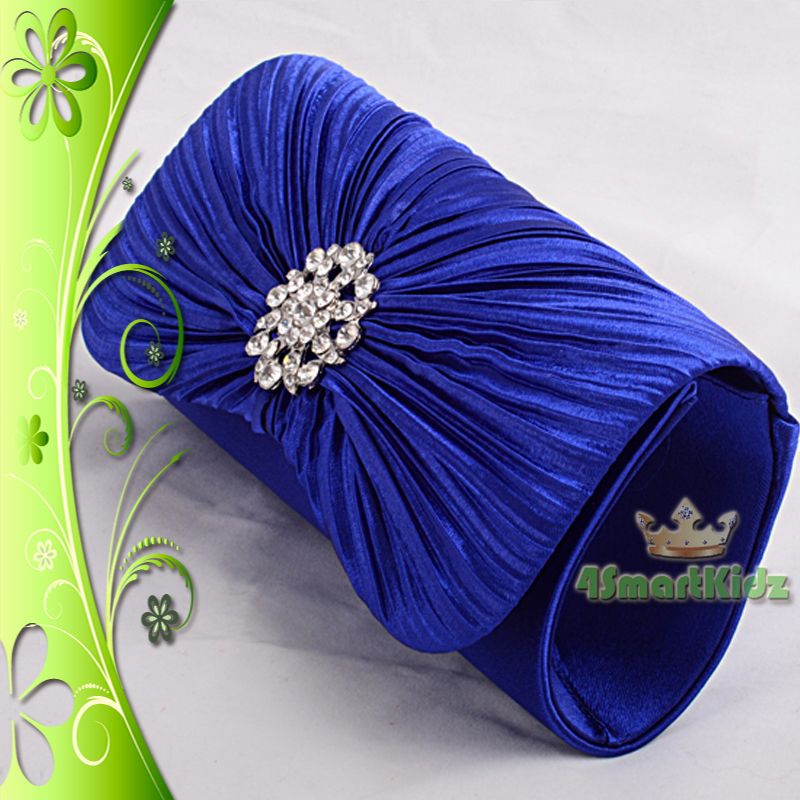 Blue Satin Evening Flap Clutch Handbag Bag Purse Wedding Bridal Party