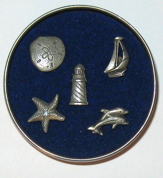 Bulletin Board Push Pins Lighthouse Fish Shells Pewter