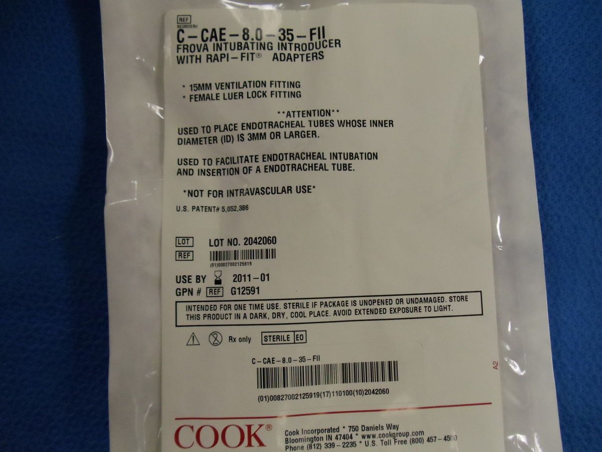 Cook C CAE 8 0 35 FII Frova Intubating Introducers 8FR 35cm Qty 1