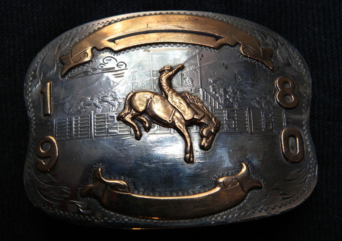 Vtg Comstock Cowboy Rodeo Horse German Silver Western Belt Buckle