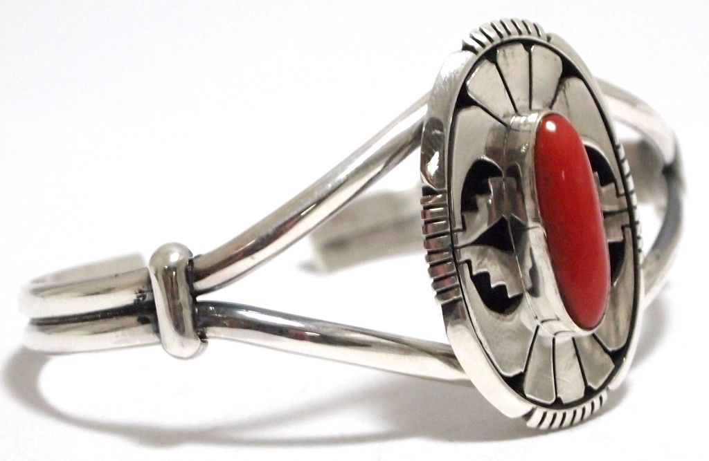 Navajo Coral Sterling Silver Cuff Bracelet Eugene Belone