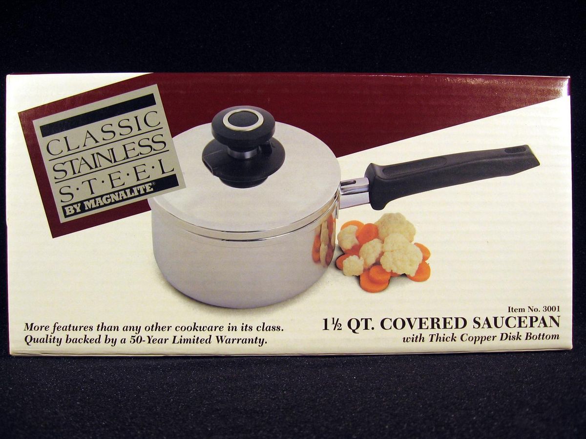   Stainless Steel 1 5 QT COVERED SAUCE PAN Lid Pot 3001 Copper Disc