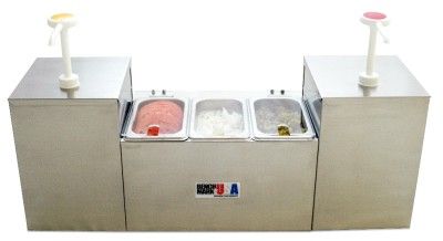 New 2 Pump 3 Pan Tabletop Hotdog Condiment Station Dispenser BENCHMARK