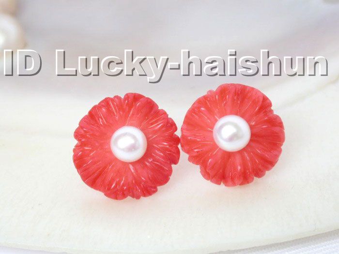 lovely 15mm round pink coral pearl earrings 14k stud