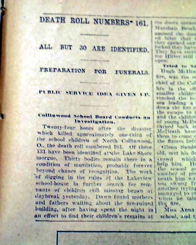 Collinwood School Fire Cleveland Oh 1908 Old Newspaper