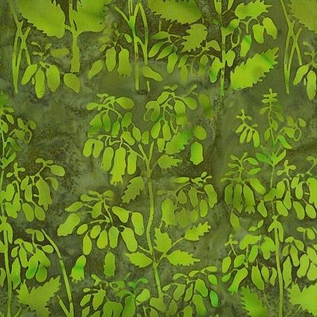 Woodland Plants Cotton Batik Fabric in Green