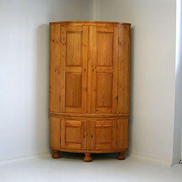 Antique Furniture Swedish Pine Corner Cabinet Rustic Country Bow Front