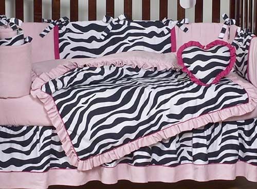 Cheap Pink Black Zebra Print Discount Baby Girl Crib Bedding Designer