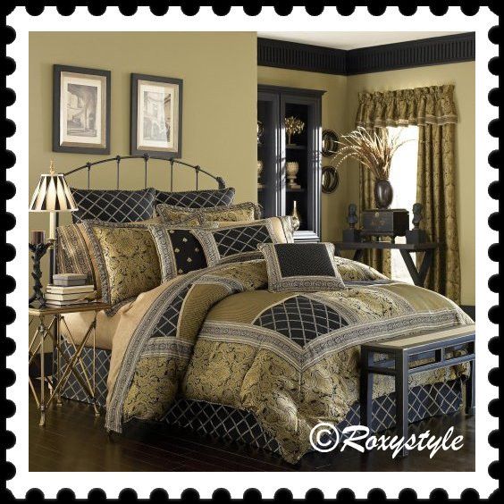 Croscill Onyx Black Gold Queen Comforter Shams 4pc Set