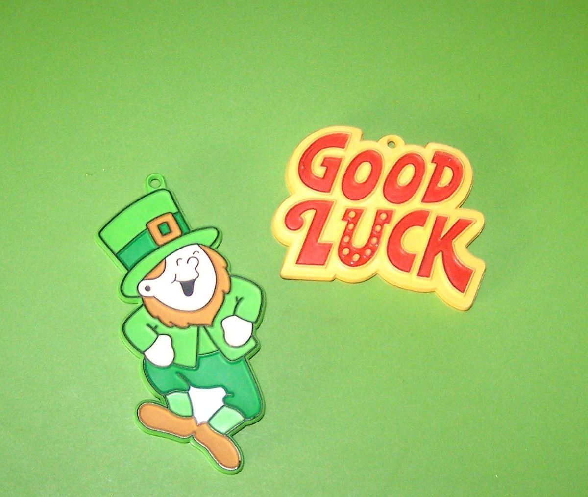 Painted Hallmark Cookie Cutters Leprechaun and Good Luck Sign