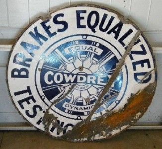 Old Cowdrey Brake Reconditioning Graphic Axle Porcelain Gas Motor Oil