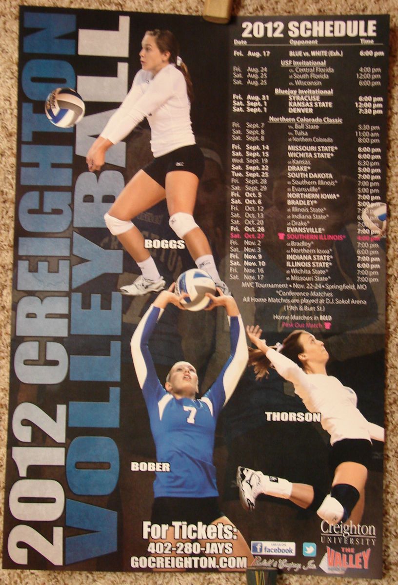 CREIGHTON BLUE JAYS 2012 Volleyball Schedule Poster Pocket Schedules