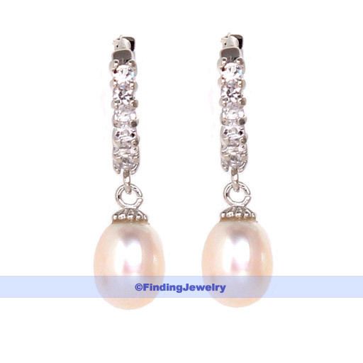 Freshwater Pearl Swarovski Crystal Hoop Drop Earrings