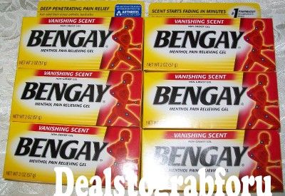 New Lot 6 Bengay Vanishing Scent Pain Relieving Menthol Gel 2 oz Each