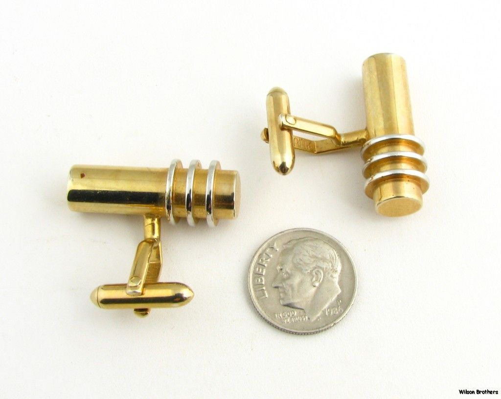 Unique Tube Cuff Links   Vintage Mens Fashion Estate 2 toned Hefty 29