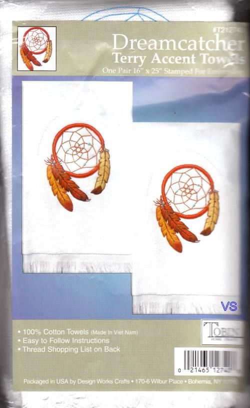 Dreamcatcher Terry Kitchen & Bath Accent Towels stamped embroidery kit