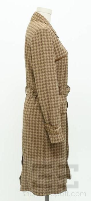 Cynthia Cynthia Steffe Tan Brown Houndstooth Leather Belted Coat Size