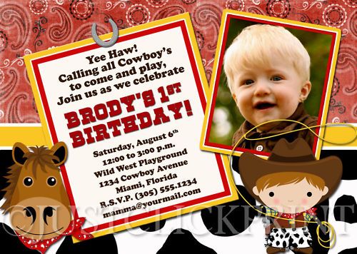 Country Western Cowboy Birthday Photo Invitation UPRINT