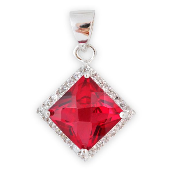 Square Red Topaz and Cubic Zirconia Sterling Silver Pendant
