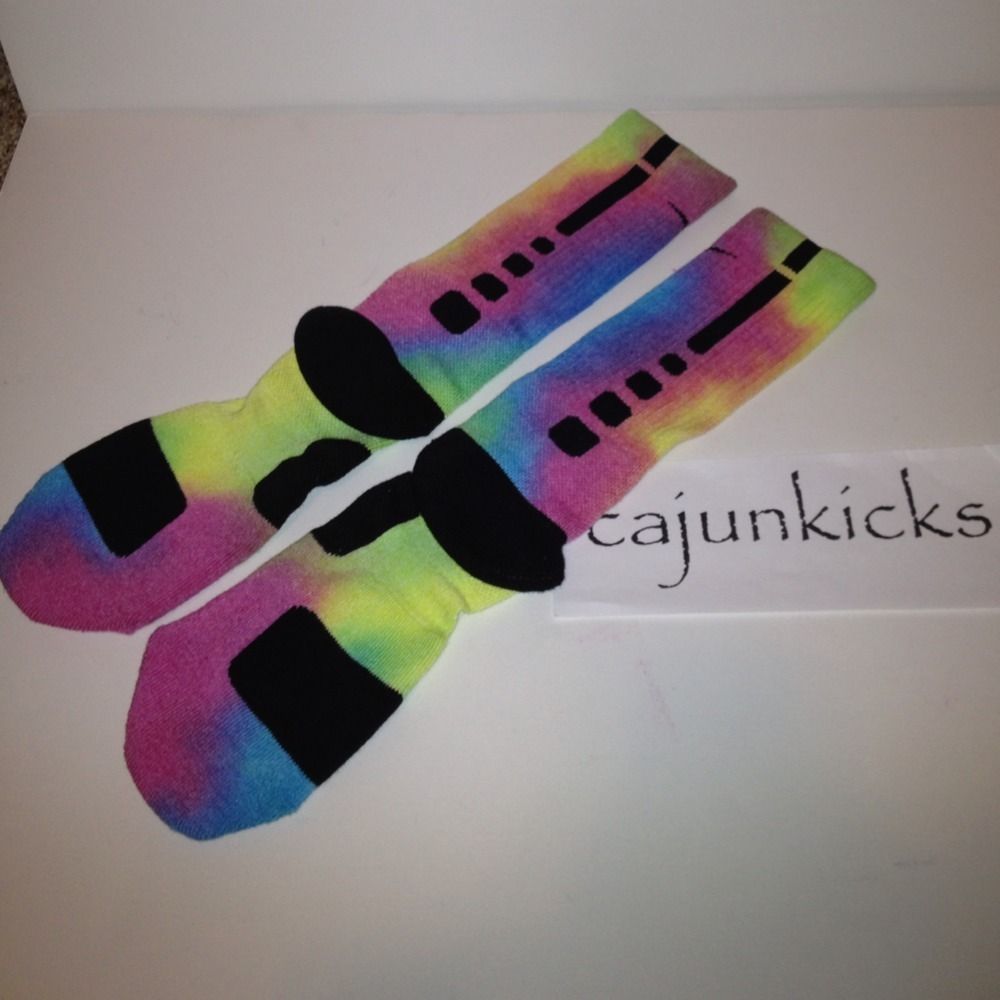 Custom Nike Elite Basketball Socks L 8 12 Tie Dye Rainbow