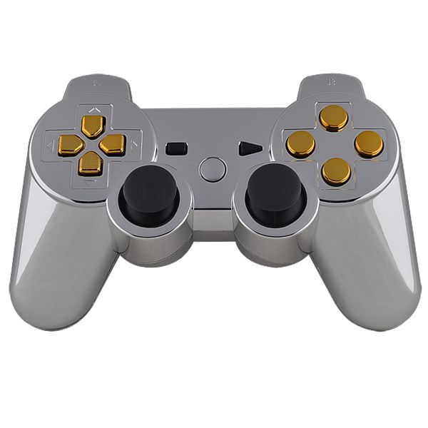 Hot Chrome Silver Custom Shell for PS3 Controller with Gold Buttons