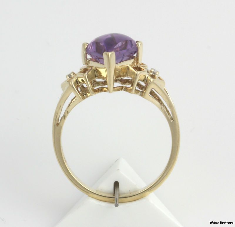 Genuine Fantasy Cut Amethyst Cocktail Ring   10k Yellow Gold Diamonds