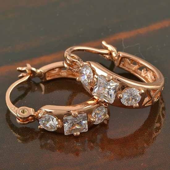 Amazing 9K Gold Filled CZ Womens Hoop Earrings A213