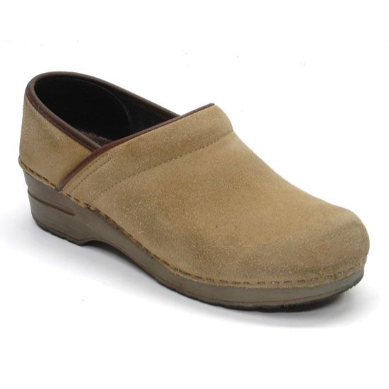 Dansko Professional Stapled Beige Suede Comfort Closed Heel Clogs