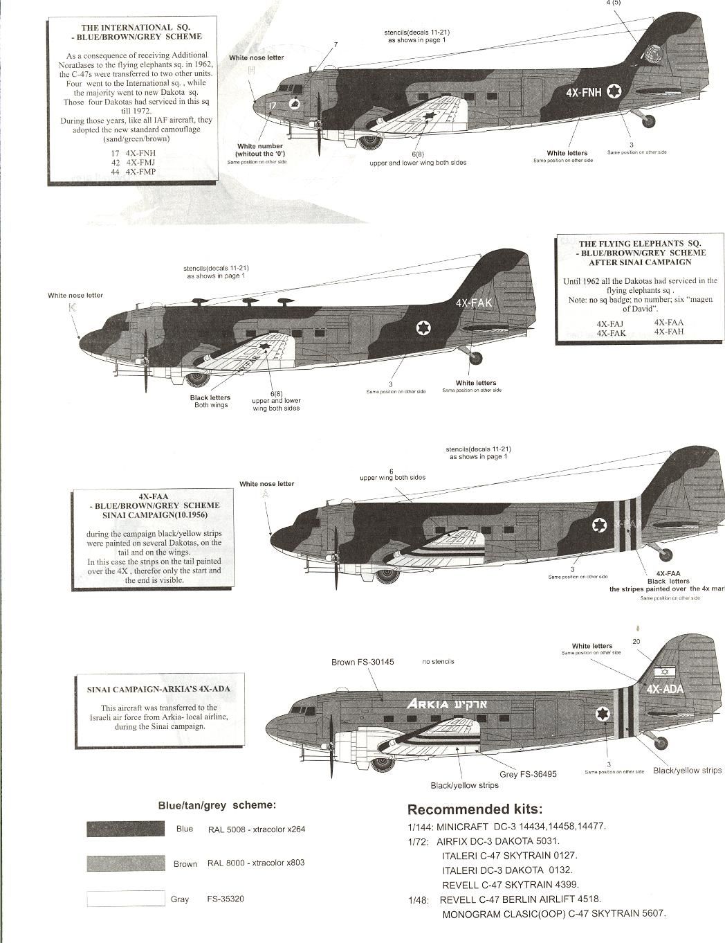 Skys Decals 1/144 DOUGLAS C 47 DC 3 DAKOTA Israeli Air Force