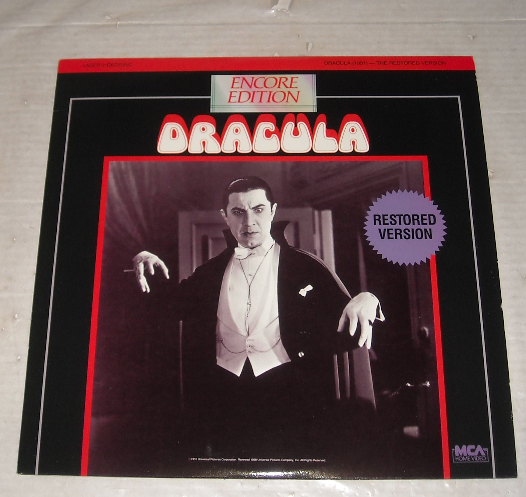 MIB MOVIE LASERDISC 1931 DRACULA BELA LUGOSI UNIVERSAL MONSTERS